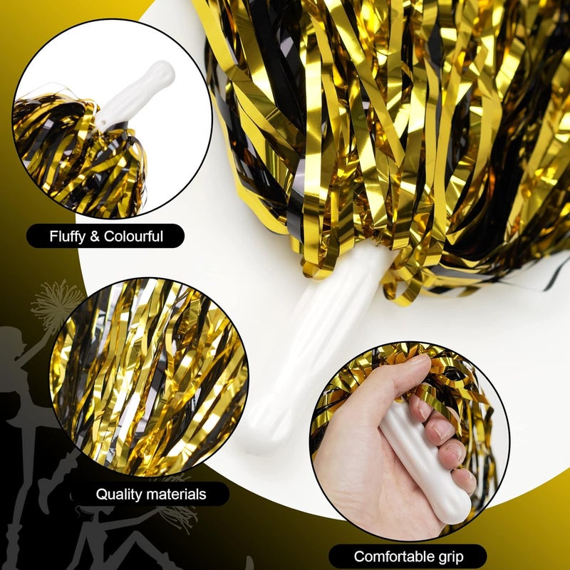 DILIBRA 24 Pcs Metallic Cheerleading Pom Poms for Kids, Cheerleaders Cheer Pom Poms with Baton Handle, Cheering Squad Hand Flower for Adults Team Spirit Sports Game Dancing Party - Image 3